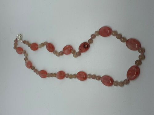 Natural Strawberry Quartz Gemstone Round and Oval Beaded Necklace