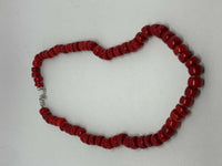Natural Red Coral Gemstone Chunky Rondelles Adjustable Beaded Necklace