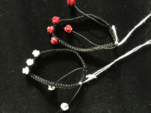 Adjustable Macrame Bracelet with Red or White Roses