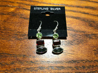 Natural Peridot Garnet & Rainbow Topaz Gemstone Sterling Silver Dangle Earrings