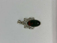 Natural Bloodstone Gemstone Marquise Sterling Silver Pendant