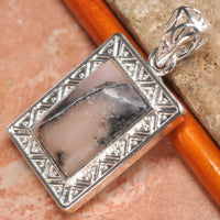 Natural Pink Opal Gemstone Rectangle Silver Plated Pendant