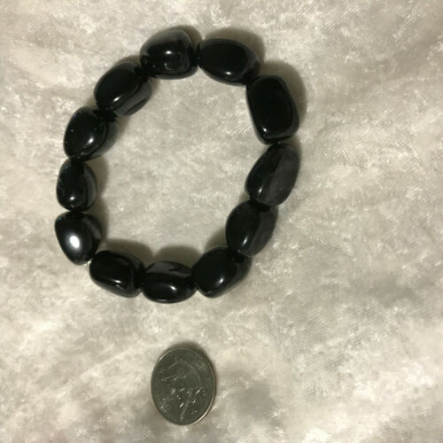 natural black moonstone gemstone tumbled beaded stretch bracelet