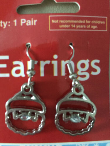 silvertone christmas santa claus dangle earrings