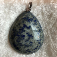 Natural Lapis Lazuli Gemstone Carved Teardrop Pendant with Sterling Silver Bale