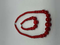 Natural Red Coral Gemstone Graduated Round Beaded Necklace and Bracelet Set