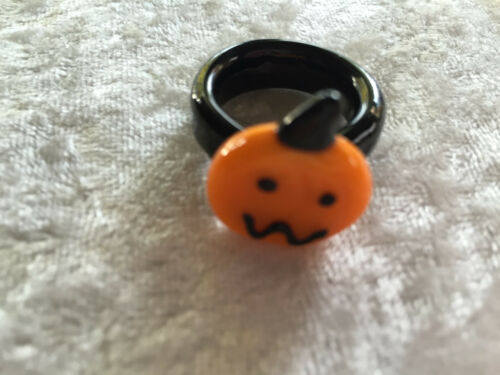 Halloween Jack O Lantern Pumpkin Lampworked Glass Size 6 Ring