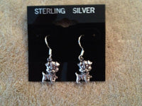 Cute Silvertone Sitting Puppies Charm Dangle Earrings