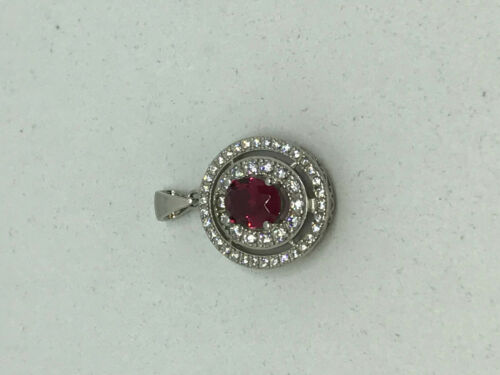 Natural Ruby and White Topaz Gemstone Oval Sterling Silver Pendant