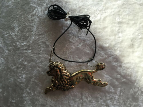 gold tone poodle pendant on adjustable cord necklace