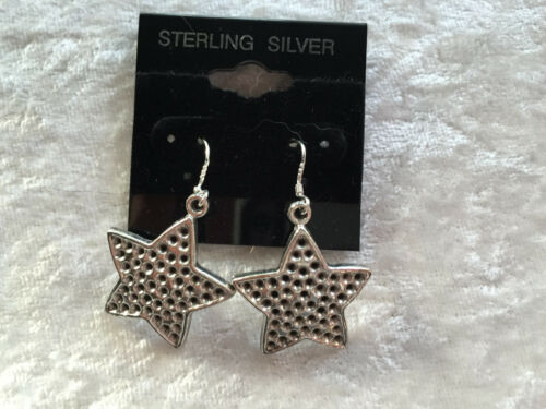 Silvertone Star Charm Dangle Earrings with Sterling Silver Hooks