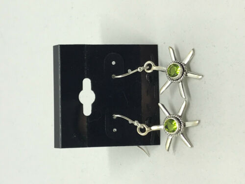 Natural Peridot Gemstone Flower Sterling Silver Dangle Earrings