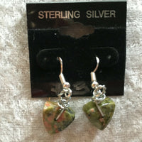 Natural Unakite Gemstone Triangle Sterling Silver Dangle Earrings