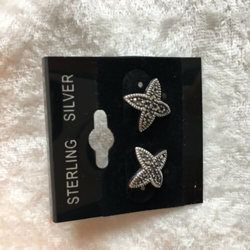 Sterling Silver Marcasite Gemstone Flower Stud Earrings