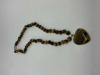 Natural Tiger Eye Gemstone Rounds Beaded Necklace with Heart Pendant
