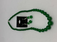 Natural Emerald Gemstone Graduated Round Beaded Necklace and Dangle Earrings Set