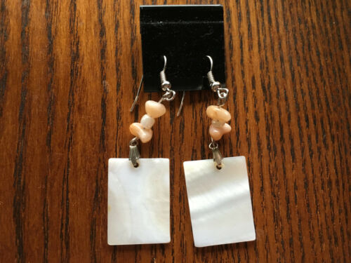 natural pink pearl and mother of pearl beaded dangle earrings