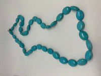 Natural Turquoise Gemstone Puffy ovals Long Beaded Necklace
