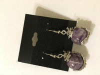 silvertone dragon dangle earrings with natural gemstone ball