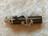 Natural Gemstone Cylinder Pendant with Silver Dragon