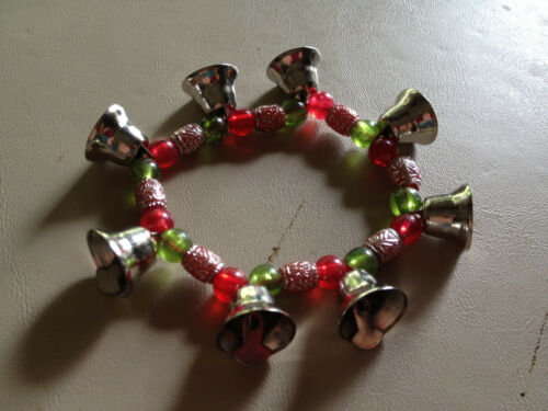 traditional christmas bell beaded stretch charm bracelet