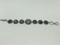 Natural Amethyst Gemstone Round Silvertone Adjustable Link Bracelet