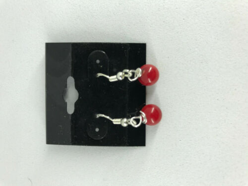 Natural Red Coral Gemstone Bead Sterling Silver Dangle Earrings