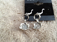 Silvertone Flower Charm Dangle Earrings with Silvertone or Sterling Hooks