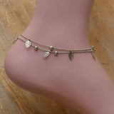 Silver Butterfly or Leaf Adjustable 9"-10" 2 strand Charm Anklet