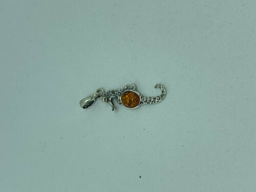 Natural Baltic Amber Gemstone Seahorse Sterling Silver Pendant