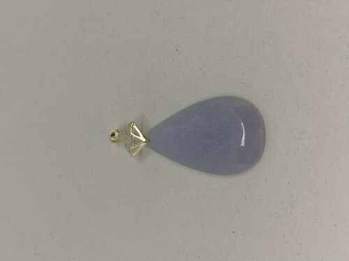 Natural Blue Chalcedony Gemstone Teardrop Pendant with Sterling Silver Crown Bale