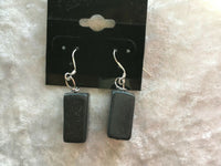 Natural Blackstone Gemstone Chunky Cube Sterling Silver Dangle Earrings