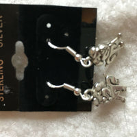 silvertone smiling puppies charm dangle earrings with sterling silver hooks