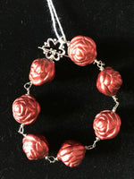 Acrylic 3d Red Roses Beaded Link Bracelet