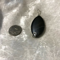 Natural Black Agate Gemstone Carved Oval Pendants