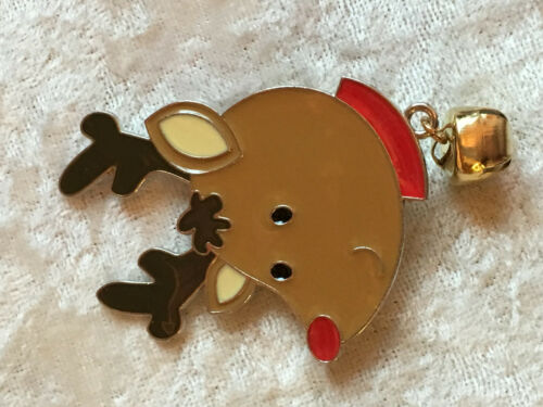 Christmas Metal Reindeer Head Pin Brooch with Jingle Bell