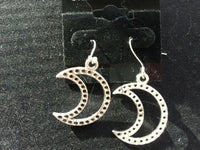 silvertone open crescent moon charm dangle earrings with sterling silver hooks