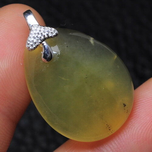 Natural Yellow Opal Gemstone Carved Teardrop Pendant Sterling Silver Bale