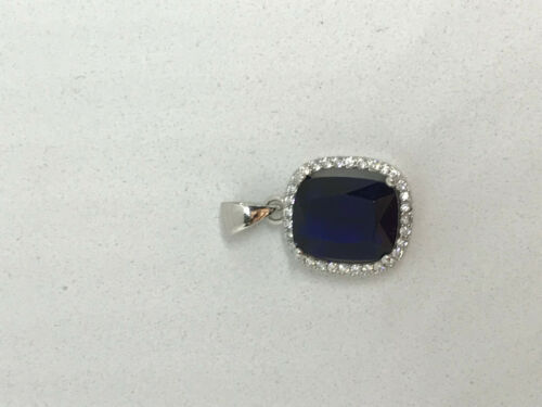 Natural Sapphire Gemstone Rectangle Sterling Silver Pendant