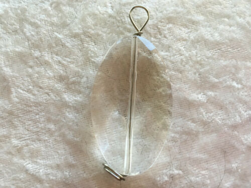 natural clear quartz gemstone large faceted oval pendant