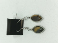 natural tiger eye gemstone pointed oval dangle earrings