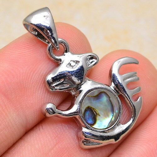 Natural Abalone Shell and Silvertone Squirrel Pendant
