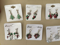 Christmas Dangle Earrings, Tree, Snowman, Snowflake, Santa, Stocking