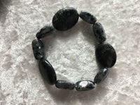 Natural Labradorite Gemstone Ovals and Long Cubes Beaded Stretch Bracelet