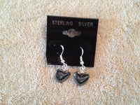 Natural Hematite Gemstone Heart Sterling Silver Dangle Earrings