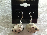 3d ceramic mouse with cheese sterling silver dangle earrings