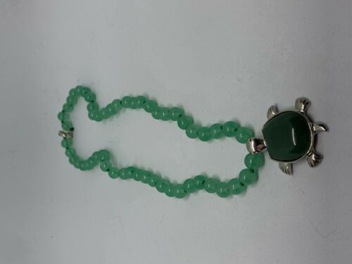 Natural Jade Gemstone Turtle Pendant on Round Bead Necklace