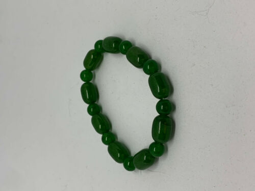 Natural Jade Gemstone Barrel and Round Beaded Stretch Bracelet