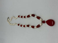 Natural Pearl and Ruby Gemstone Beaded Necklace with Teardrop Pendant