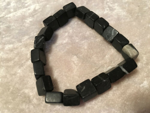 Blackstone Cubes Beaded Gemstone Stretch Bracelet